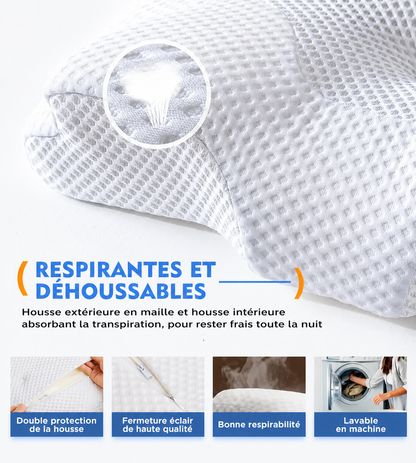 Oreiller cervical ergonomique à mémoire de forme premium.