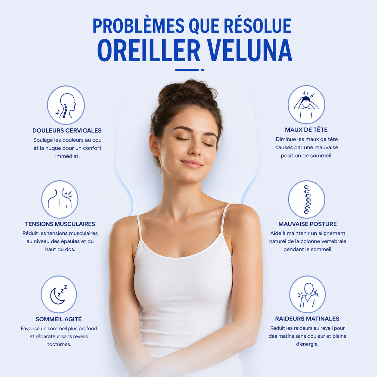 Oreiller cervical ergonomique à mémoire de forme premium.